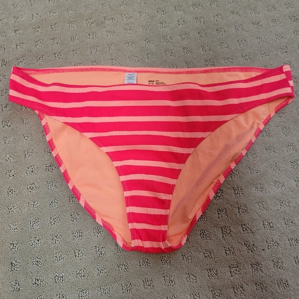 Aerie coral Orange Striped‎ Bikini Bottom Ribbed Textured, Size XL